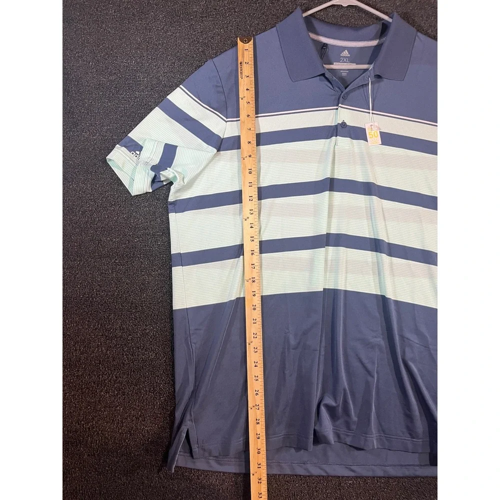 Adidas‎ Golf Mens Ultimate Wrap Polo Shirt Blue Mint Striped 2XL New